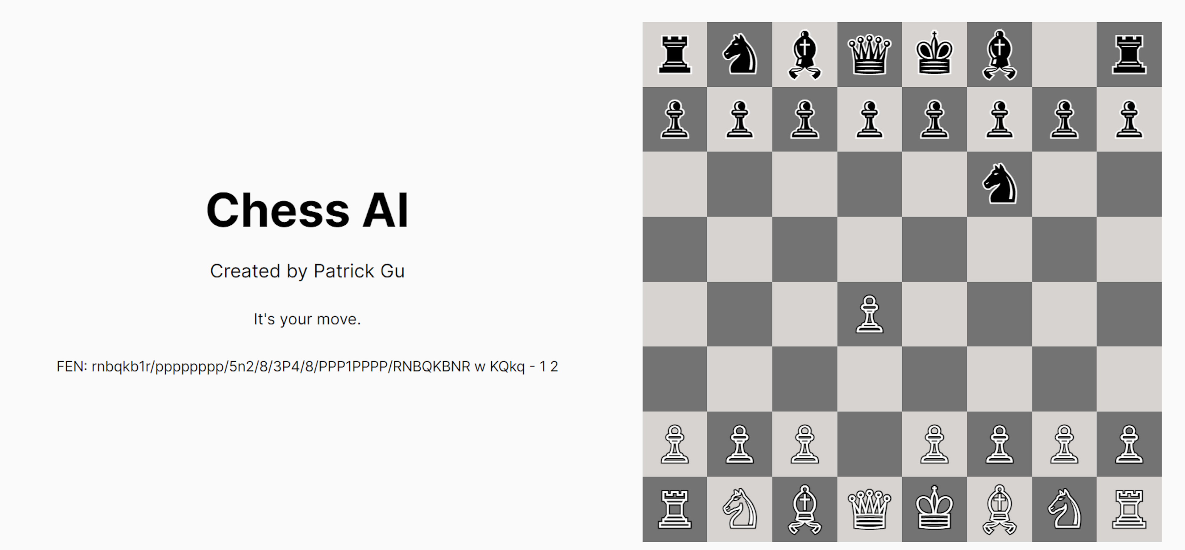 The chess web interface after 1. d4 Nf6